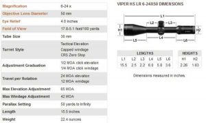 Viper HS LR 6-24x50 FFP Specifications